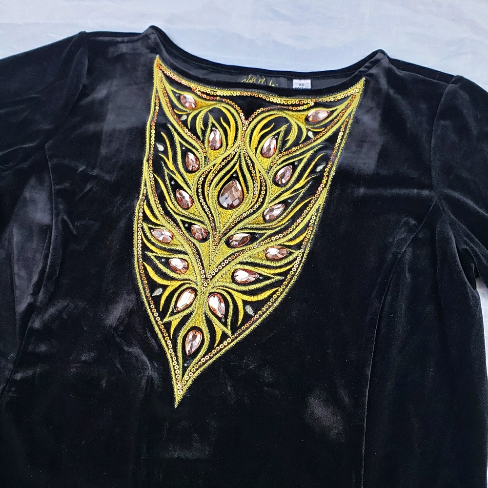 Bob Mackie Wearable Art Black Velvet Crystal Shirt